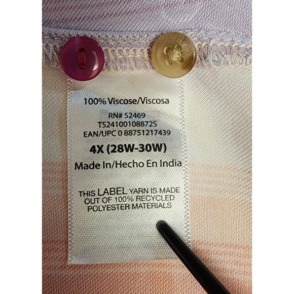 Terra & Sky Ombre Stripe/Orchid Bloom Women's Plus Size Pintuck Camp Shrit 4X - Picture 7 of 7